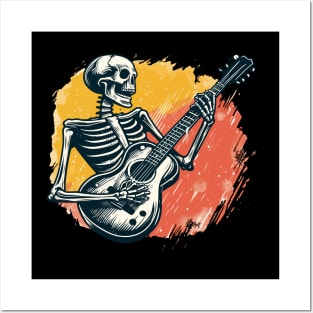 Skeleton Playing Guitar Rock Band Posters and Art